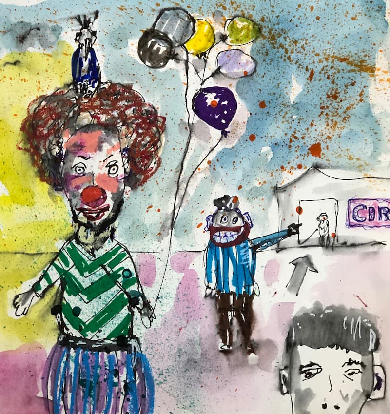 Clowns - watercolor and ink